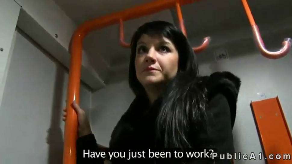 Hot brunette fucked by huge dick on a train