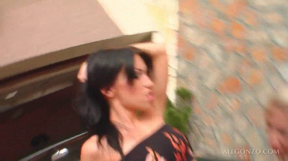 Outdoor hot lesbian scene with two hotties in lingerie