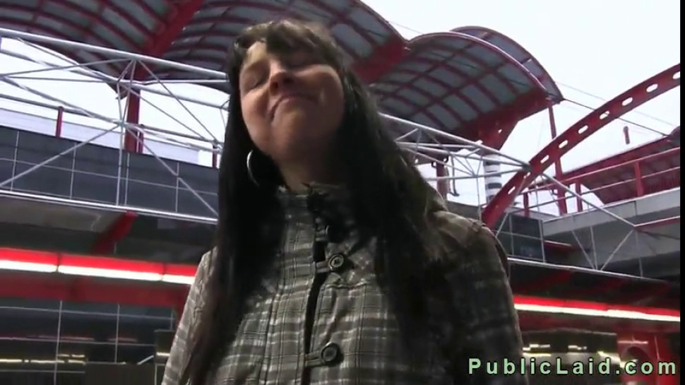 Wet pussy brunette fucked and creampied in public