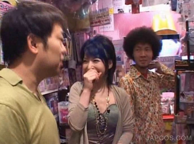Japanese stunner gets hairy twat vibed in a sex shop