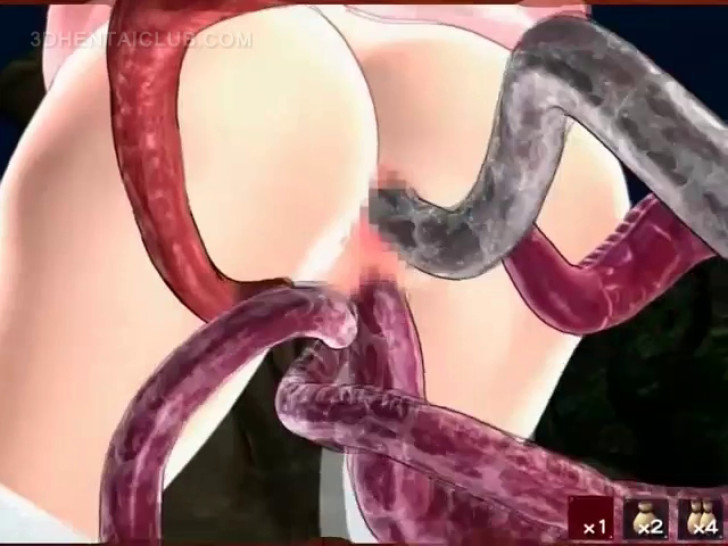 Sexy anime slave pussy fucked by monster tentacles