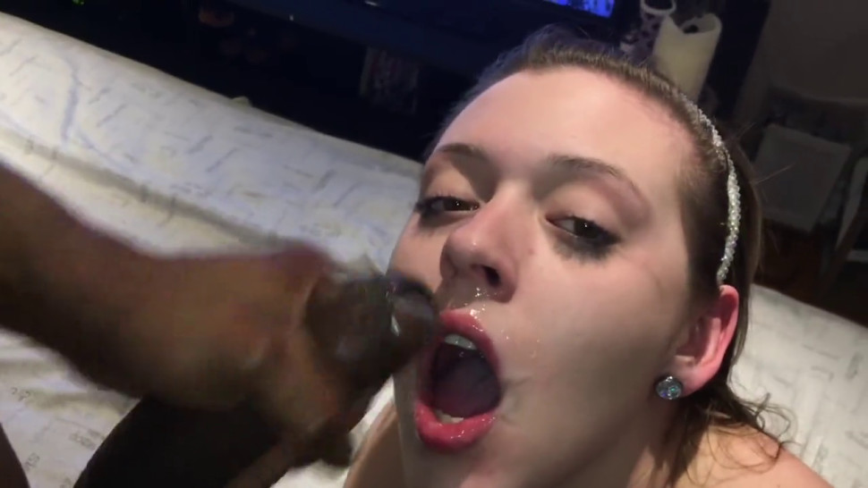 White Teen Snowbunny swallows lots of bbc cum