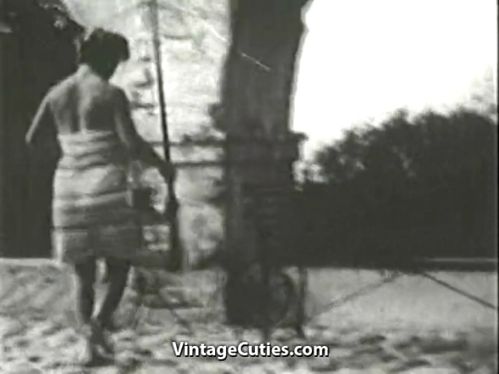 Busty Mom Sunbathing and Cleaning        