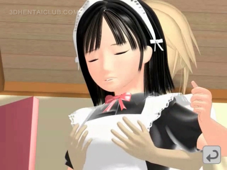 Hentai maid opening legs and giving hot blowjob