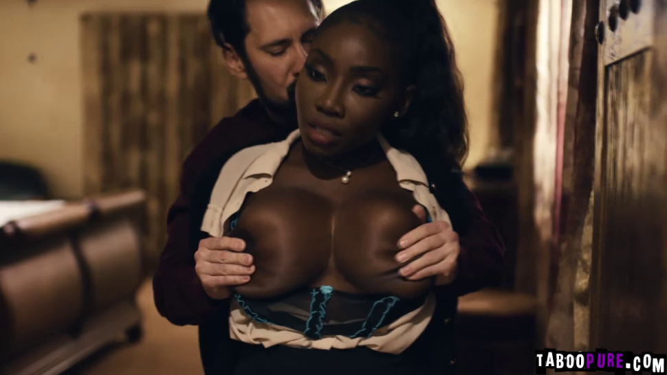 Ebony estate agent getting face fucked by her horny cli