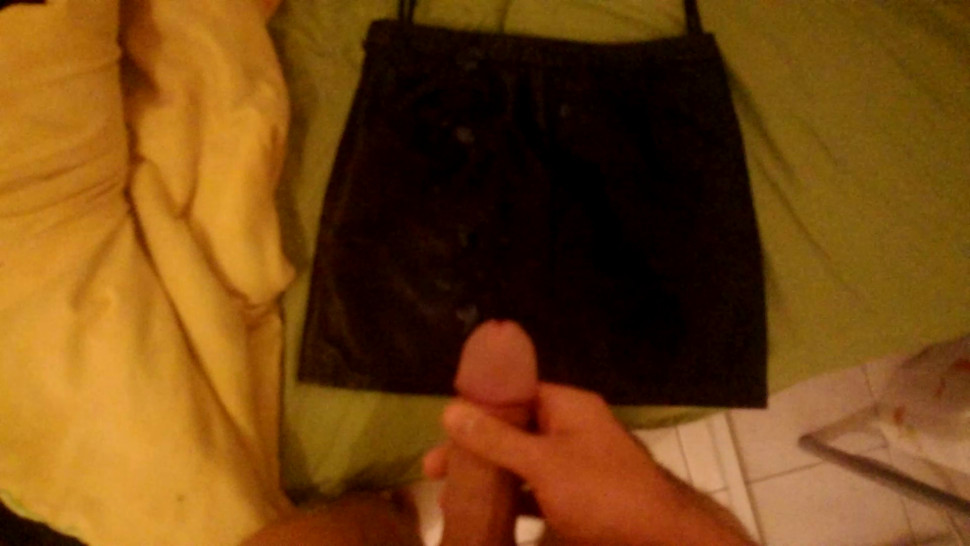 Cum on my mom leather skirt... 