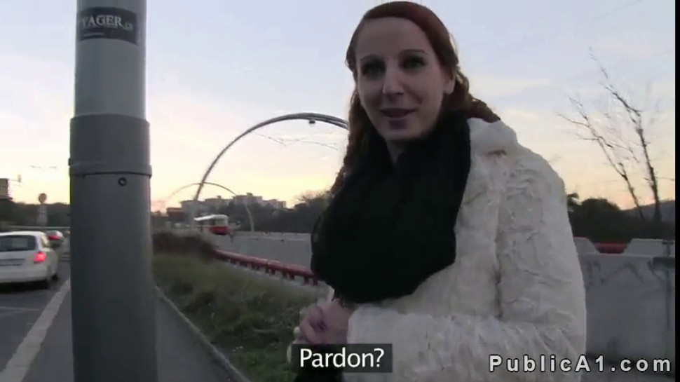 Redhead suck dick in faketaxi in public