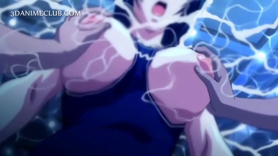 Three horny studs fucking a cute anime under water